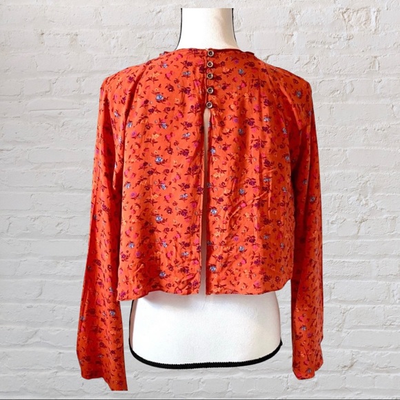Free People Orange Floral Open Back Top - Picture 3 of 6